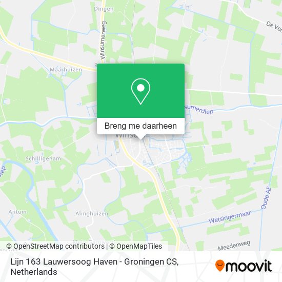 Lijn 163 Lauwersoog Haven - Groningen CS kaart