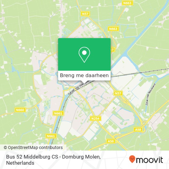 Bus 52 Middelburg CS - Domburg Molen kaart