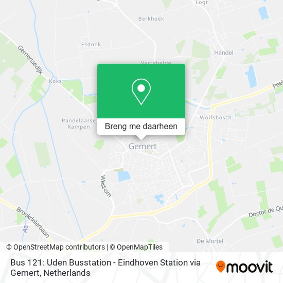 Bus 121: Uden Busstation - Eindhoven Station via Gemert kaart