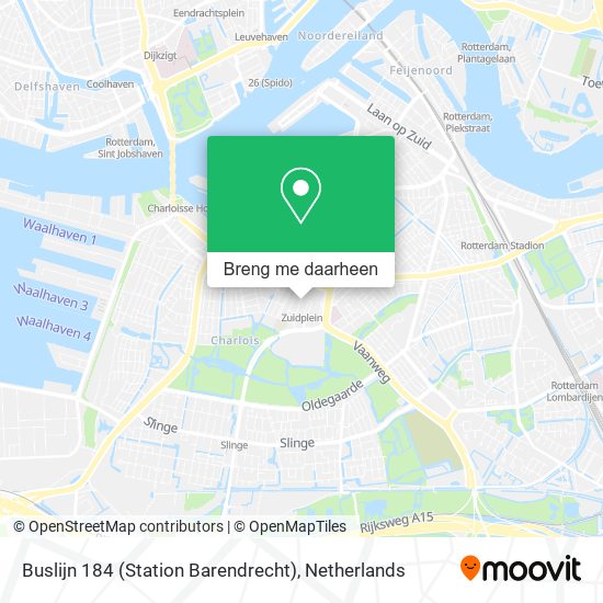 Buslijn 184 (Station Barendrecht) kaart