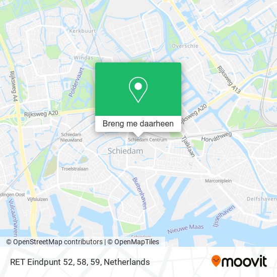Handboek Prediken droog Hoe gaan naar RET Eindpunt 52, 58, 59 in Schiedam via Bus, Metro, Trein of  Tram?