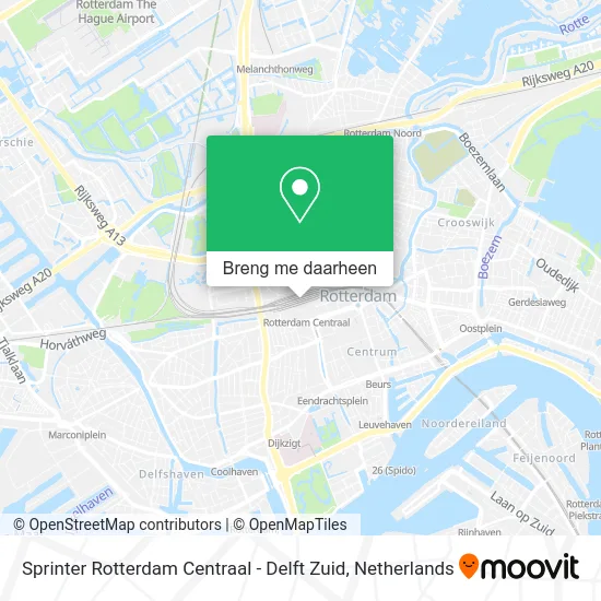 Sprinter Rotterdam Centraal - Delft Zuid kaart