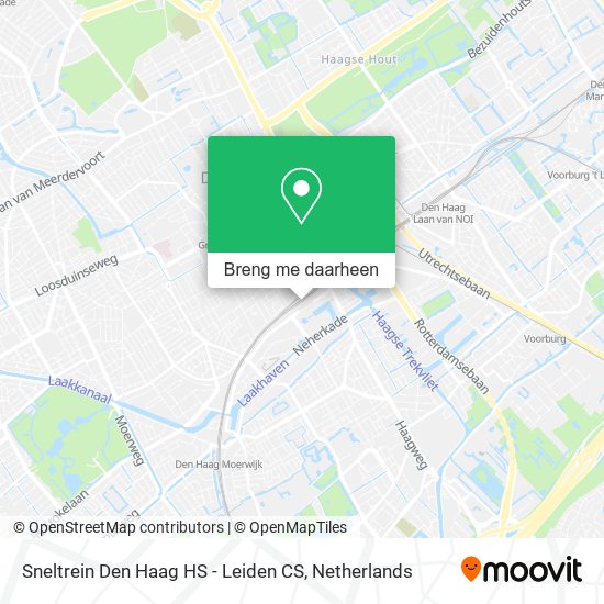 Sneltrein Den Haag HS - Leiden CS kaart