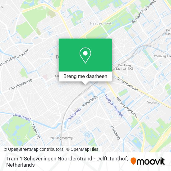 Tram 1 Scheveningen Noorderstrand - Delft Tanthof kaart