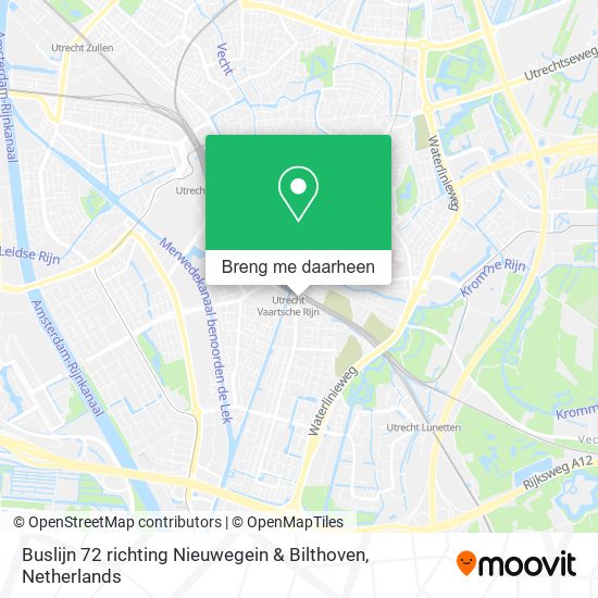 Buslijn 72 richting Nieuwegein & Bilthoven kaart