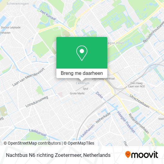 Nachtbus N6 richting Zoetermeer kaart