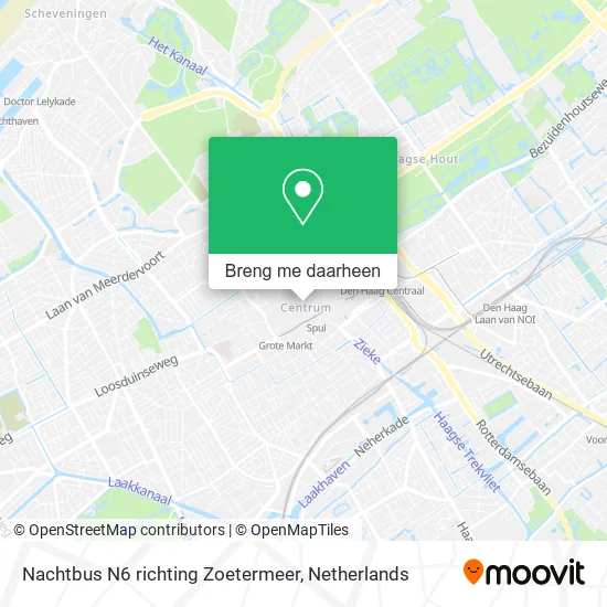 Nachtbus N6 richting Zoetermeer kaart