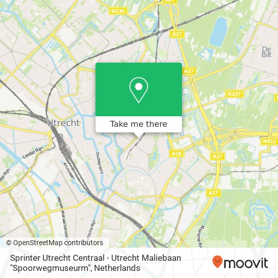 Sprinter Utrecht Centraal - Utrecht Maliebaan "Spoorwegmuseurm" kaart