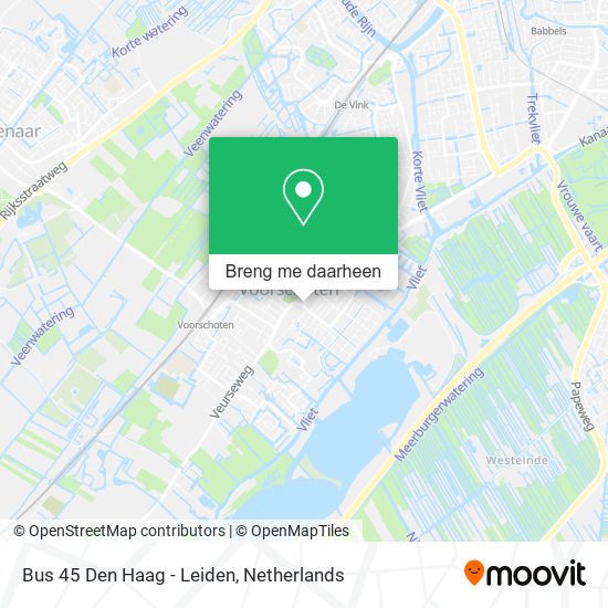 Bus 45 Den Haag - Leiden kaart