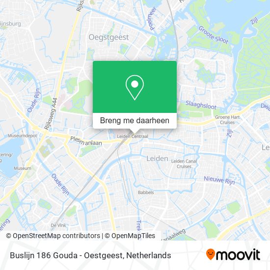 Buslijn 186 Gouda - Oestgeest kaart