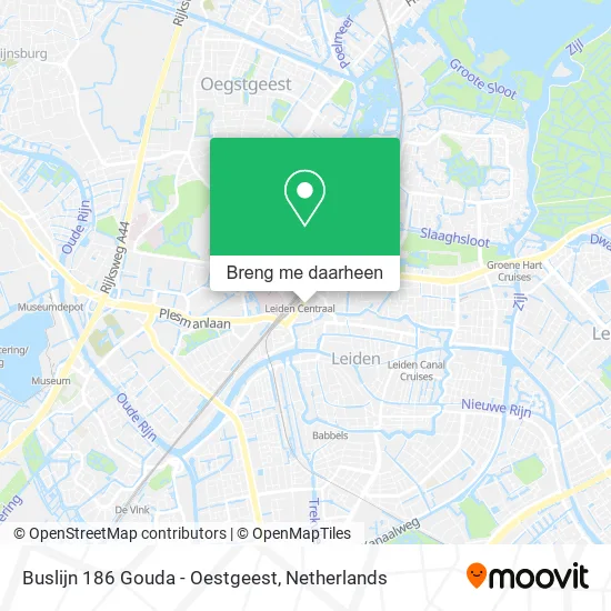 Buslijn 186 Gouda - Oestgeest kaart