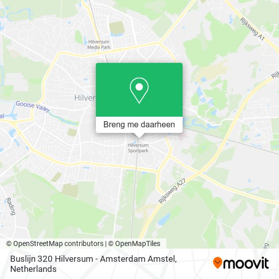 Buslijn 320 Hilversum - Amsterdam Amstel kaart