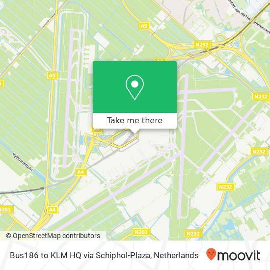 Bus186 to KLM HQ via Schiphol-Plaza kaart