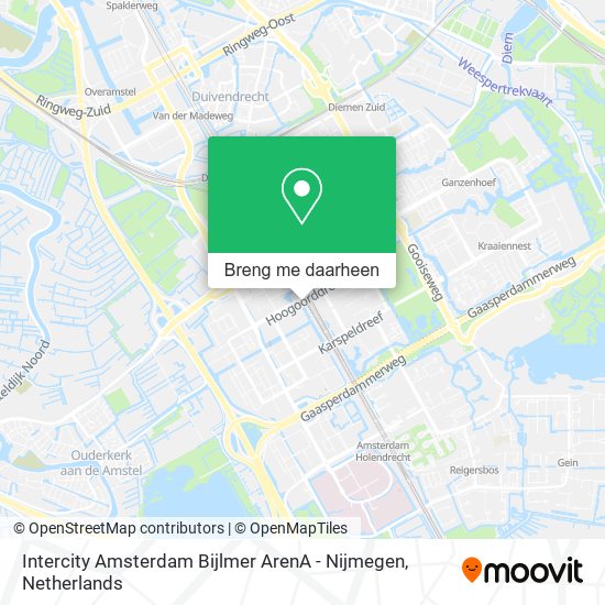 Intercity Amsterdam Bijlmer ArenA - Nijmegen kaart