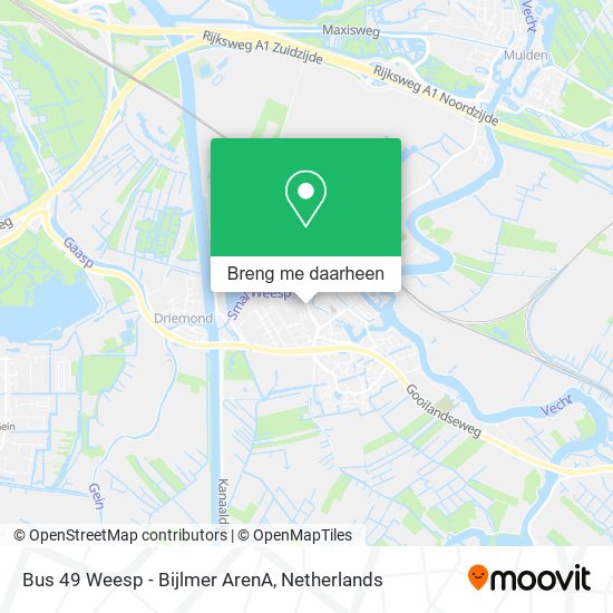 Bus 49 Weesp - Bijlmer ArenA kaart