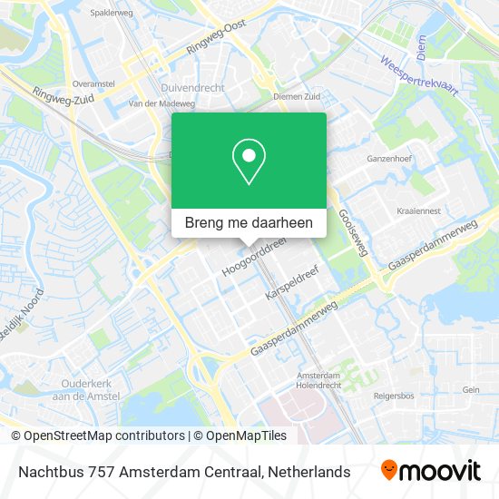 Nachtbus 757 Amsterdam Centraal kaart