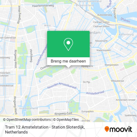 Tram 12 Amstelstation - Station Sloterdijk kaart
