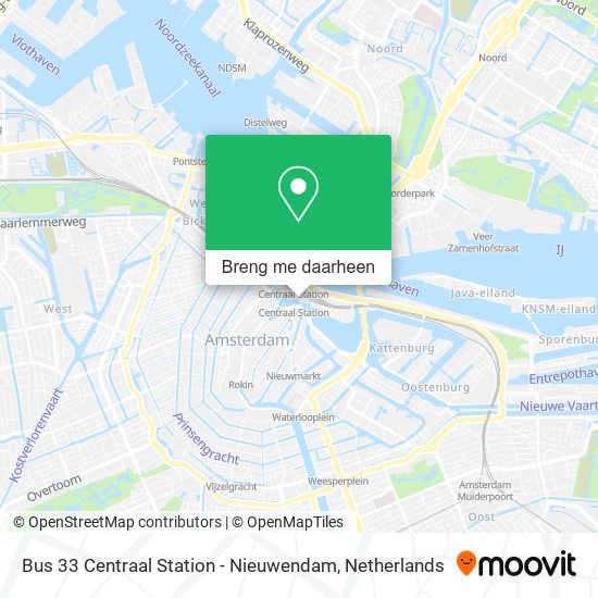 Bus 33 Centraal Station - Nieuwendam kaart