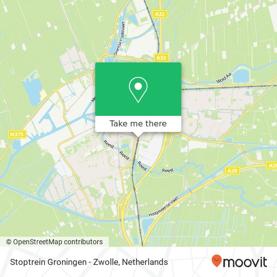 Stoptrein Groningen - Zwolle kaart