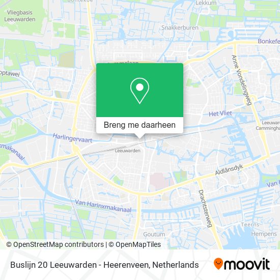 Buslijn 20 Leeuwarden - Heerenveen kaart
