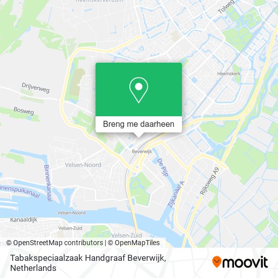 Tabakspeciaalzaak Handgraaf Beverwijk kaart