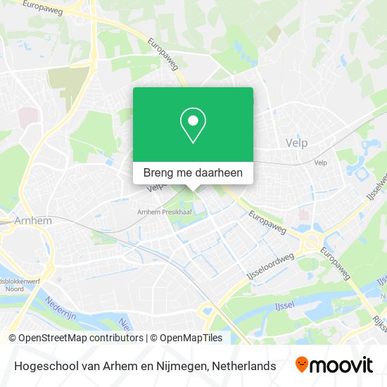 Hogeschool van Arhem en Nijmegen kaart