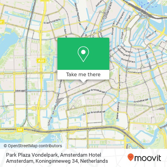 Park Plaza Vondelpark, Amsterdam Hotel Amsterdam, Koninginneweg 34 kaart