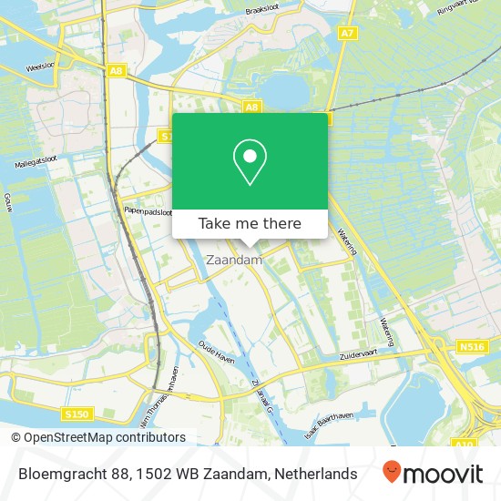 Bloemgracht 88, 1502 WB Zaandam kaart