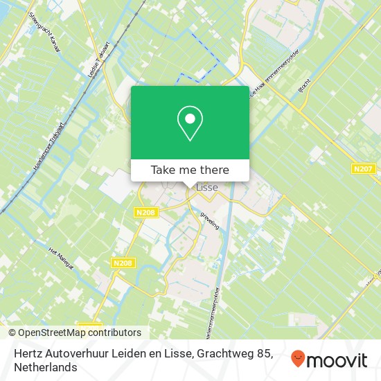 Hertz Autoverhuur Leiden en Lisse, Grachtweg 85 kaart