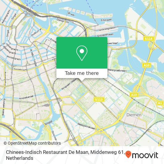 Chinees-Indisch Restaurant De Maan, Middenweg 61 kaart