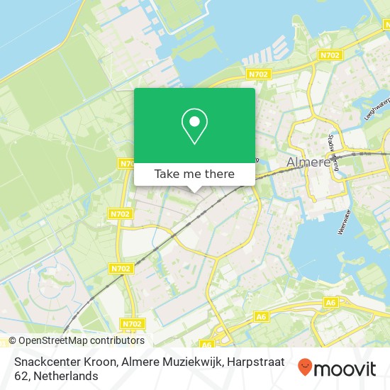 Snackcenter Kroon, Almere Muziekwijk, Harpstraat 62 kaart