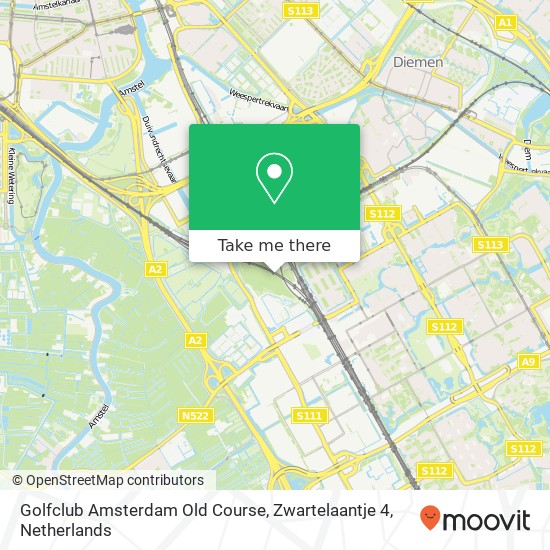 Golfclub Amsterdam Old Course, Zwartelaantje 4 kaart