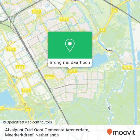 Afvalpunt Zuid-Oost Gemeente Amsterdam, Meerkerkdreef kaart