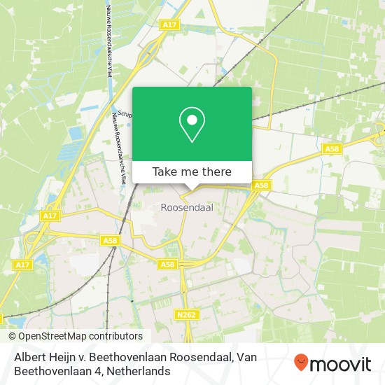 Albert Heijn v. Beethovenlaan Roosendaal, Van Beethovenlaan 4 kaart