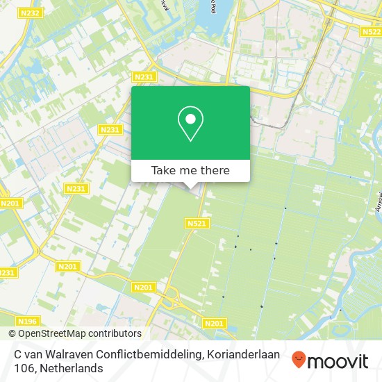 C van Walraven Conflictbemiddeling, Korianderlaan 106 kaart