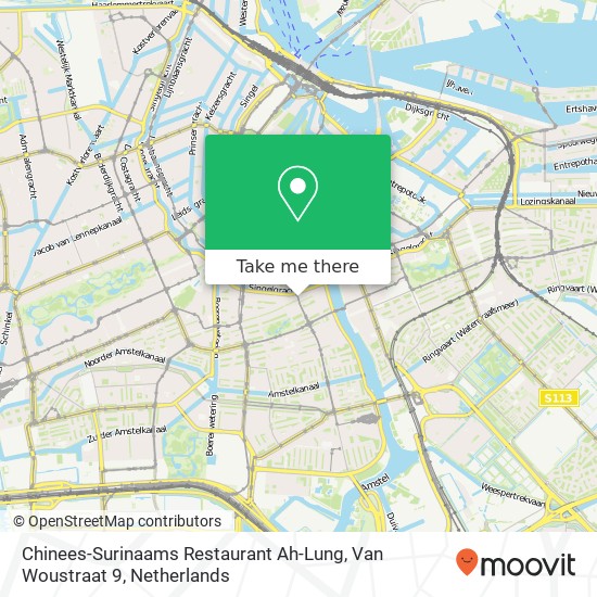 Chinees-Surinaams Restaurant Ah-Lung, Van Woustraat 9 kaart