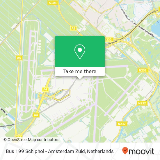 Bus 199 Schiphol - Amsterdam Zuid kaart