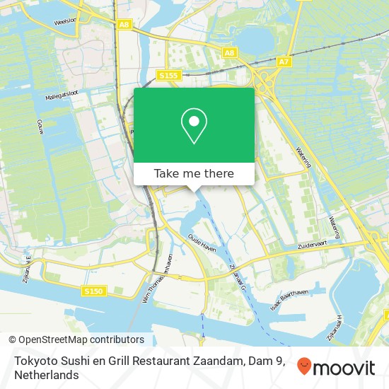 Tokyoto Sushi en Grill Restaurant Zaandam, Dam 9 kaart