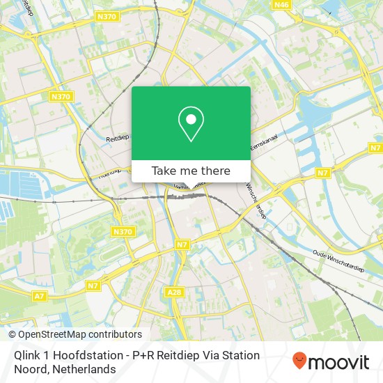 Qlink 1 Hoofdstation - P+R Reitdiep Via Station Noord kaart