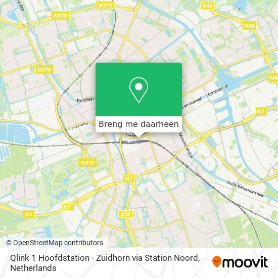 Qlink 1 Hoofdstation - Zuidhorn via Station Noord kaart