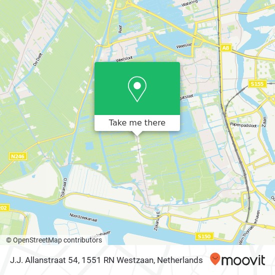 J.J. Allanstraat 54, 1551 RN Westzaan kaart