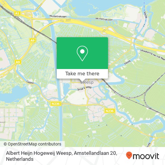 Albert Heijn Hogeweij Weesp, Amstellandlaan 20 kaart