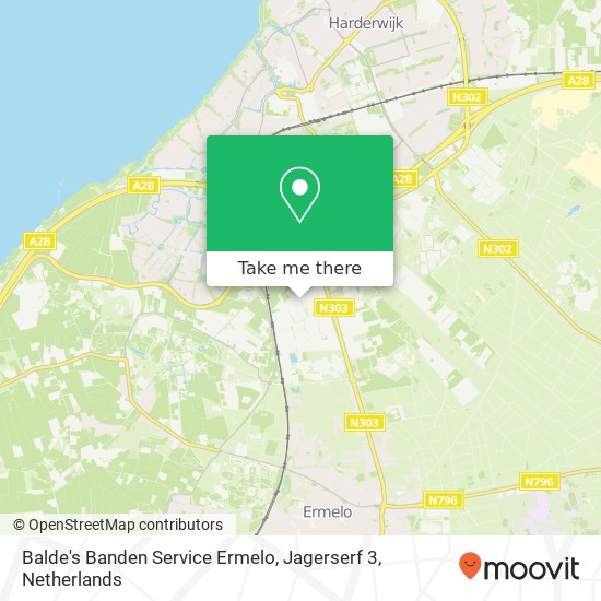 Balde's Banden Service Ermelo, Jagerserf 3 kaart