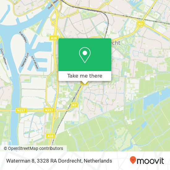 Waterman 8, 3328 RA Dordrecht kaart