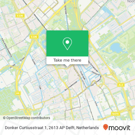 Donker Curtiusstraat 1, 2613 AP Delft kaart