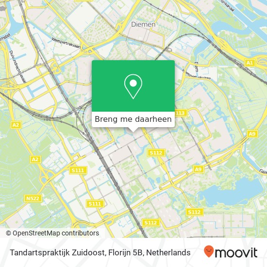 Tandartspraktijk Zuidoost, Florijn 5B kaart