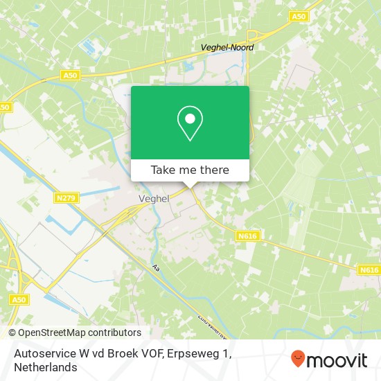 Autoservice W vd Broek VOF, Erpseweg 1 kaart