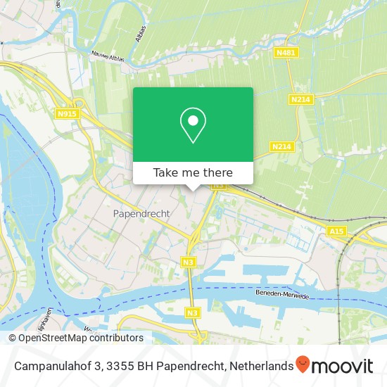 Campanulahof 3, 3355 BH Papendrecht kaart