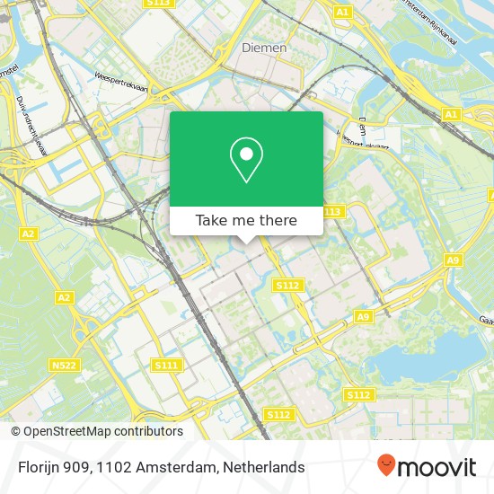 Florijn 909, 1102 Amsterdam kaart