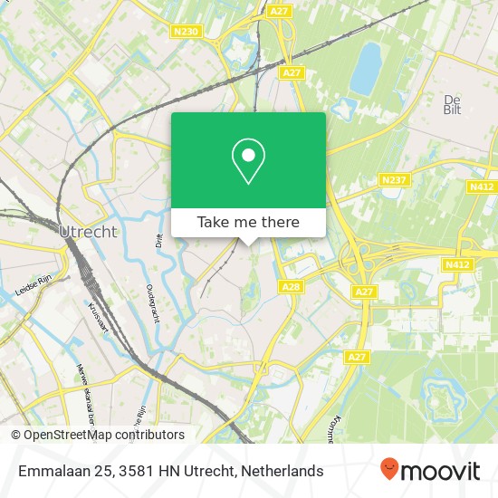 Emmalaan 25, 3581 HN Utrecht kaart